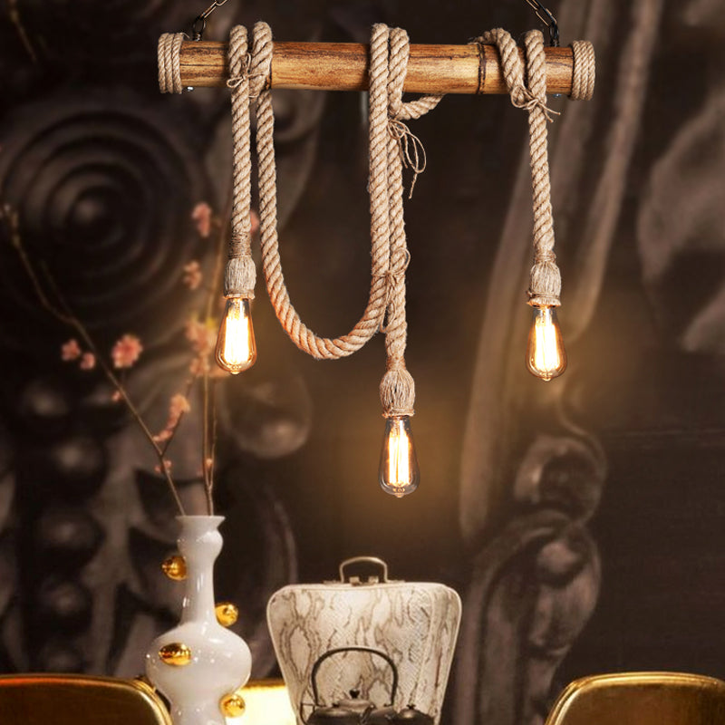 Rustic Adjustable Bamboo Ceiling Light with Rope Cord - Fesara