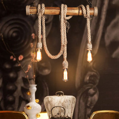 Rustic Adjustable Bamboo Ceiling Light with Rope Cord - Fesara
