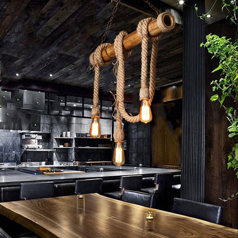 Rustic Adjustable Bamboo Ceiling Light with Rope Cord