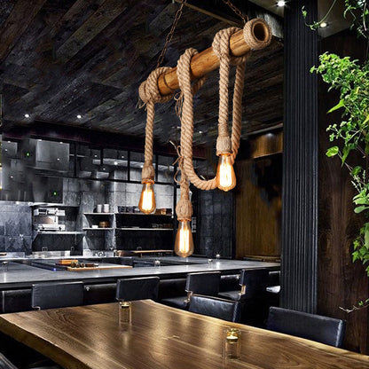 Rustic Adjustable Bamboo Ceiling Light with Rope Cord