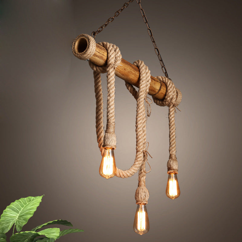 Rustic Adjustable Bamboo Ceiling Light with Rope Cord
