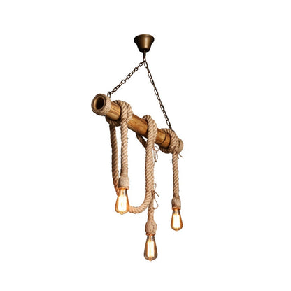 Rustic Adjustable Bamboo Ceiling Light with Rope Cord