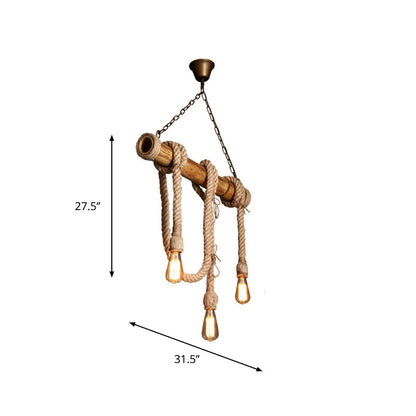 Rustic Adjustable Bamboo Ceiling Light with Rope Cord