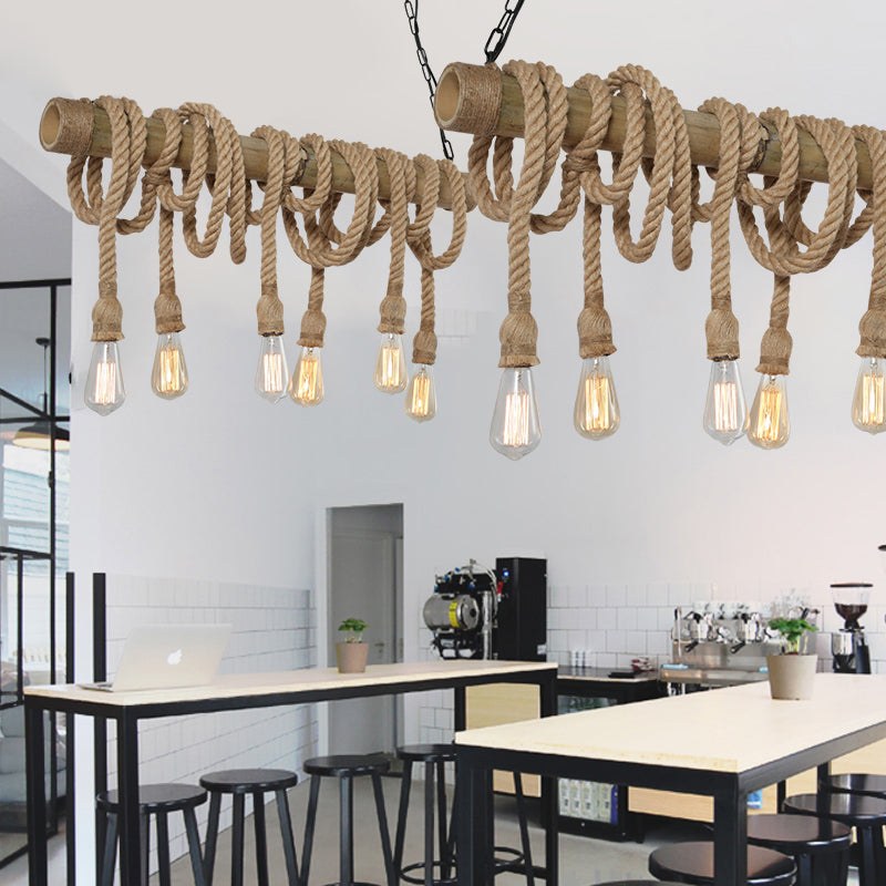 Rustic Adjustable Bamboo Ceiling Light with Rope Cord