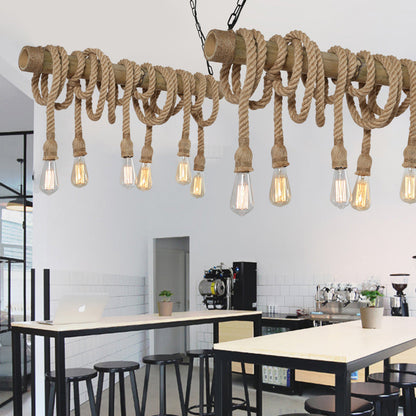 Rustic Adjustable Bamboo Ceiling Light with Rope Cord