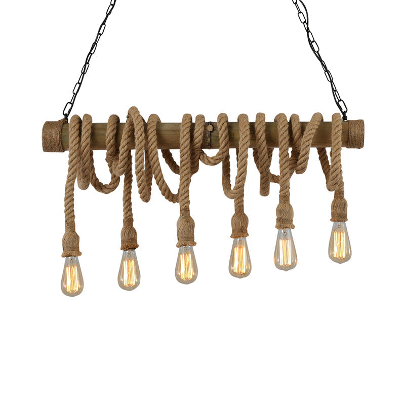 Rustic Adjustable Bamboo Ceiling Light with Rope Cord