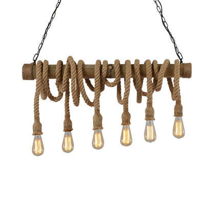 Rustic Adjustable Bamboo Ceiling Light with Rope Cord