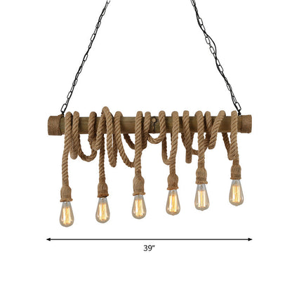 Rustic Adjustable Bamboo Ceiling Light with Rope Cord
