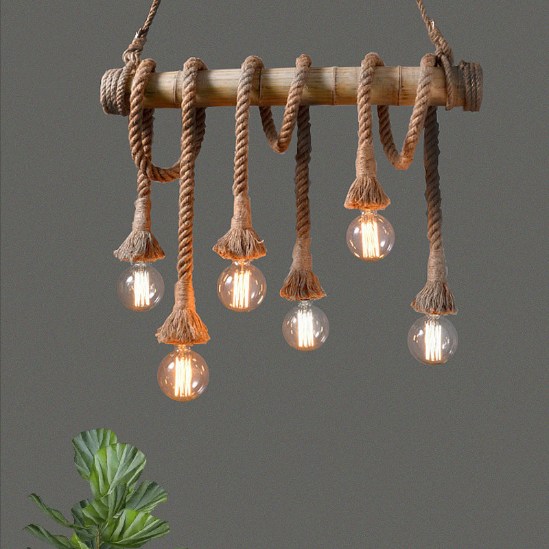 Rustic Adjustable Bamboo Ceiling Light with Rope Cord