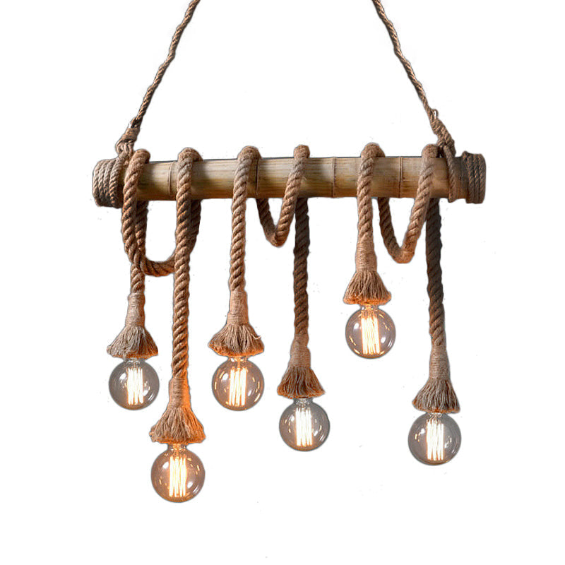 Rustic Adjustable Bamboo Ceiling Light with Rope Cord