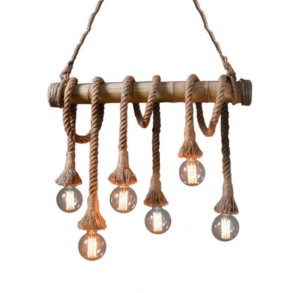 Rustic Adjustable Bamboo Ceiling Light with Rope Cord