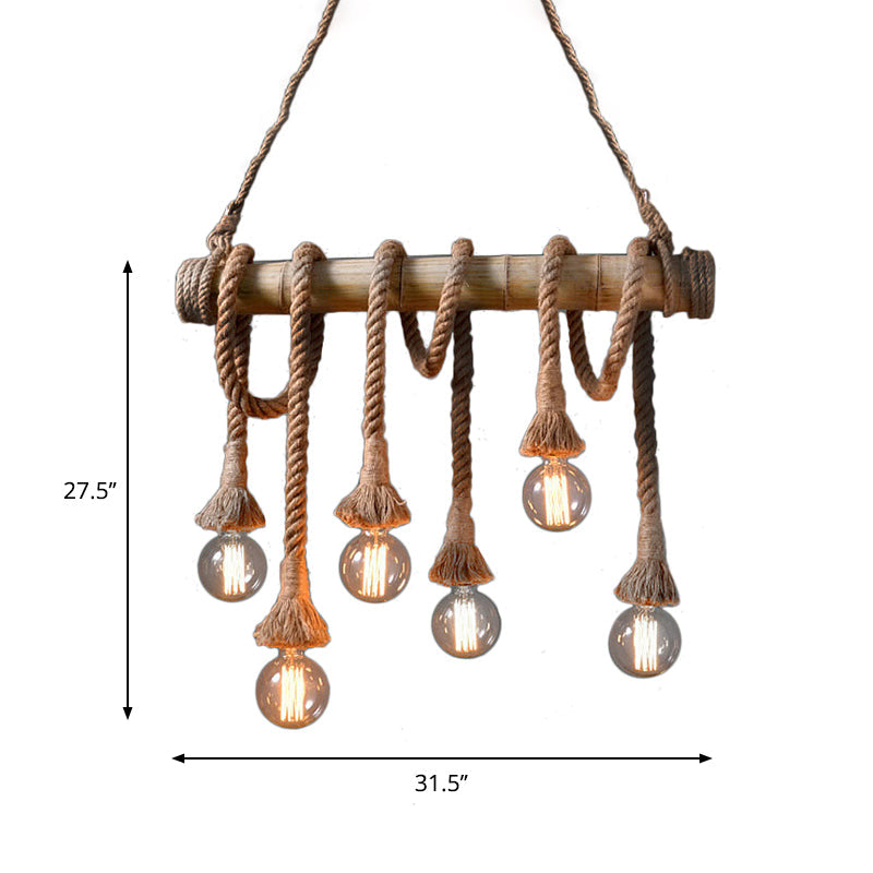 Rustic Adjustable Bamboo Ceiling Light with Rope Cord