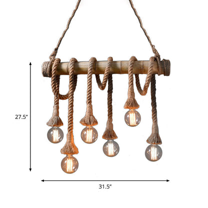 Rustic Adjustable Bamboo Ceiling Light with Rope Cord