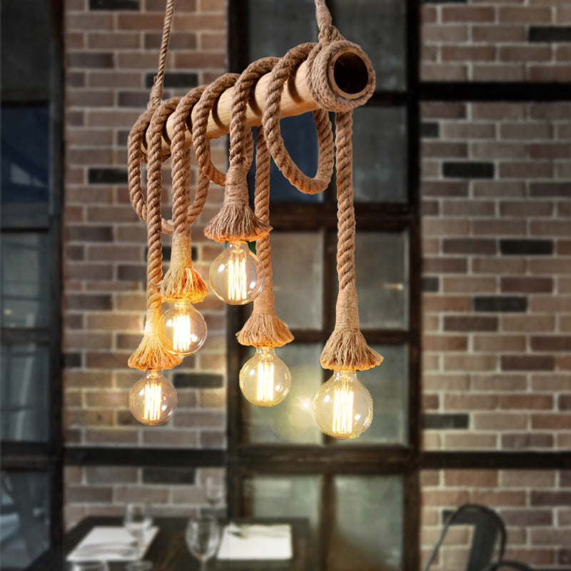 Rustic Adjustable Bamboo Ceiling Light with Rope Cord