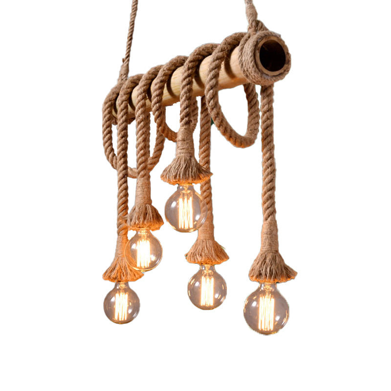 Rustic Adjustable Bamboo Ceiling Light with Rope Cord