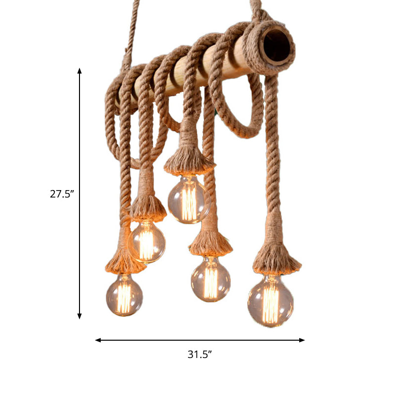 Rustic Adjustable Bamboo Ceiling Light with Rope Cord