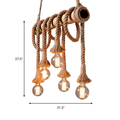 Rustic Adjustable Bamboo Ceiling Light with Rope Cord