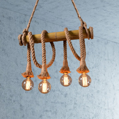 Rustic Adjustable Bamboo Ceiling Light with Rope Cord