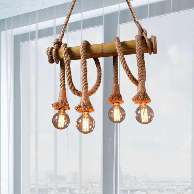 Rustic Adjustable Bamboo Ceiling Light with Rope Cord
