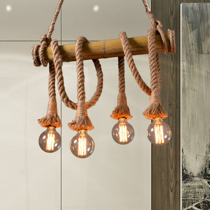 Rustic Adjustable Bamboo Ceiling Light with Rope Cord
