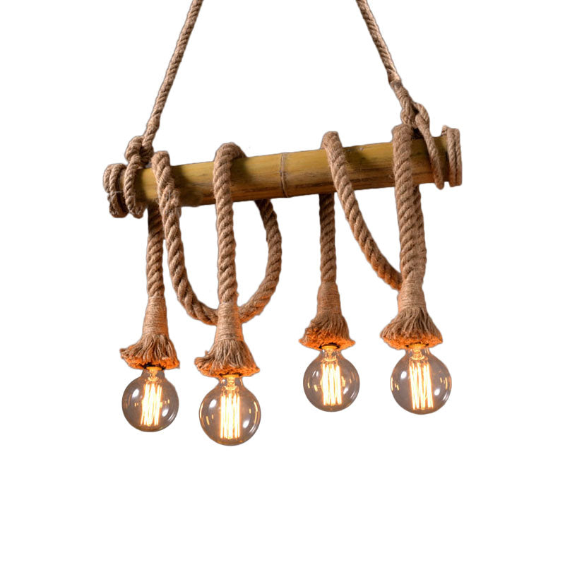 Rustic Adjustable Bamboo Ceiling Light with Rope Cord