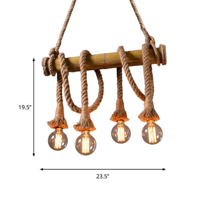 Rustic Adjustable Bamboo Ceiling Light with Rope Cord