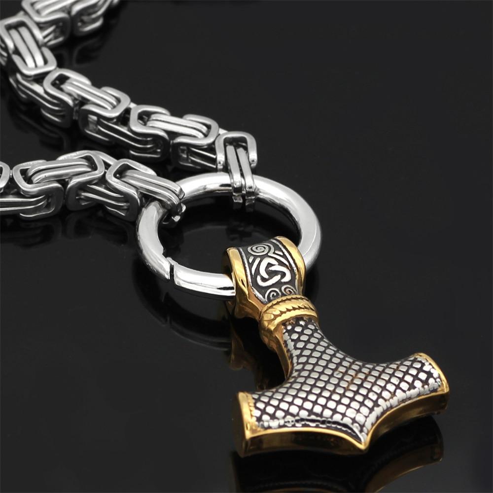 60–90 cm Edelstahl Doppel Wolfskopf & Mjolnir Überlebensgeist Halskette/Armband 8