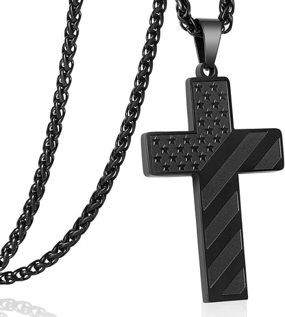 Patriotic US Flag Cross Pendant Necklace