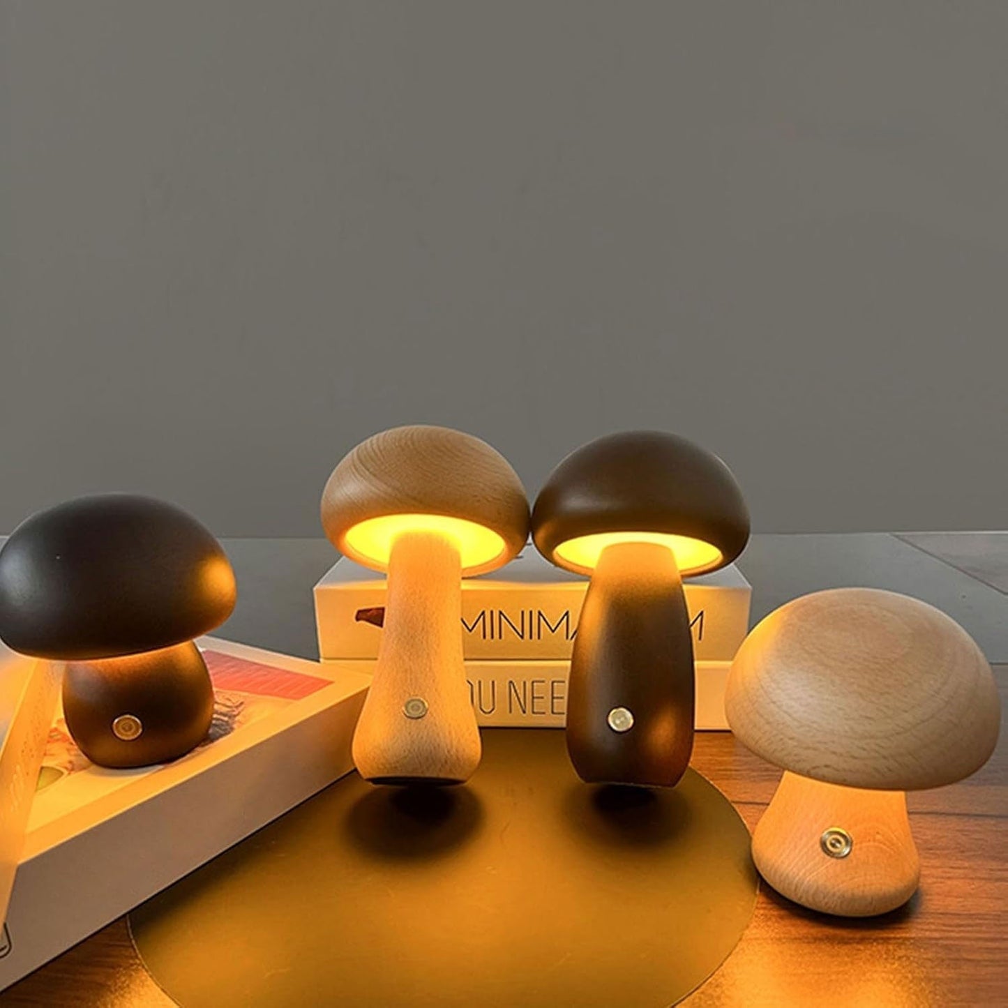 Wooden Dimmable LED Mushroom Table Lamp - Fesara