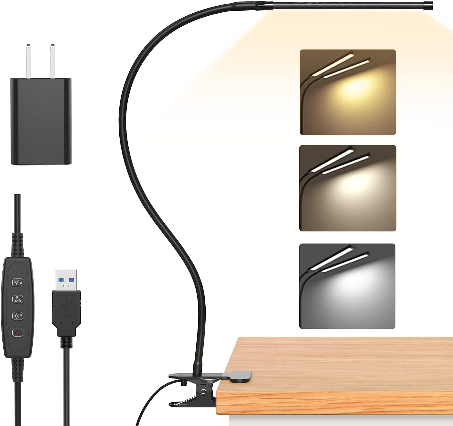 Bright LED Clamp On Desk Lamp with USB Port - Fesara
