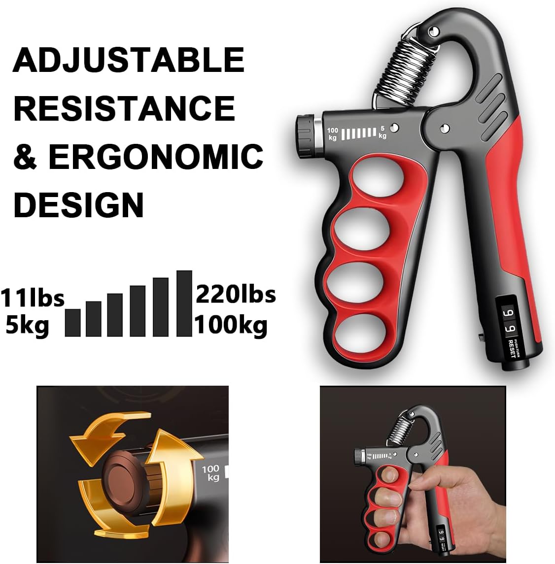 Compact Grip Strength Trainer with Rep Counter