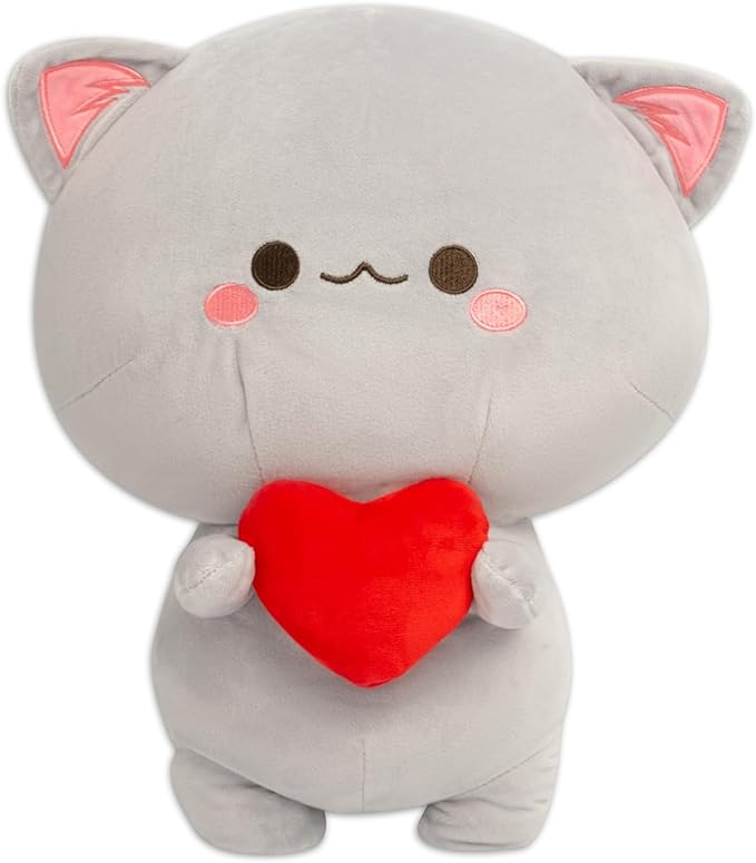 Cuddly Grey Kitten Plush Toy with Love Heart