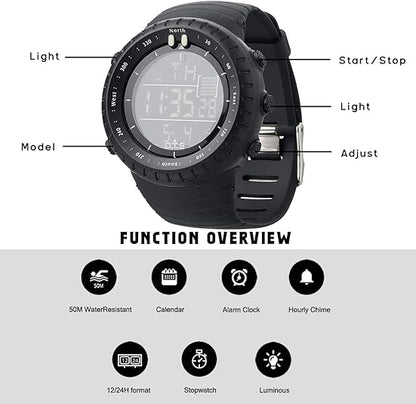 Rugged Men's Water Resistant Sports Watch with LED Light