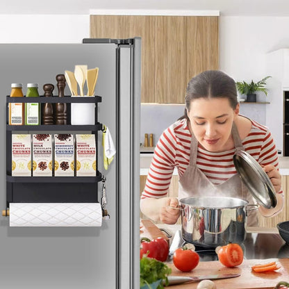 Space Saving Fridge Spice Organizer with Towel Holder