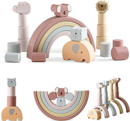 Colorful Wooden Animal Stacking Blocks