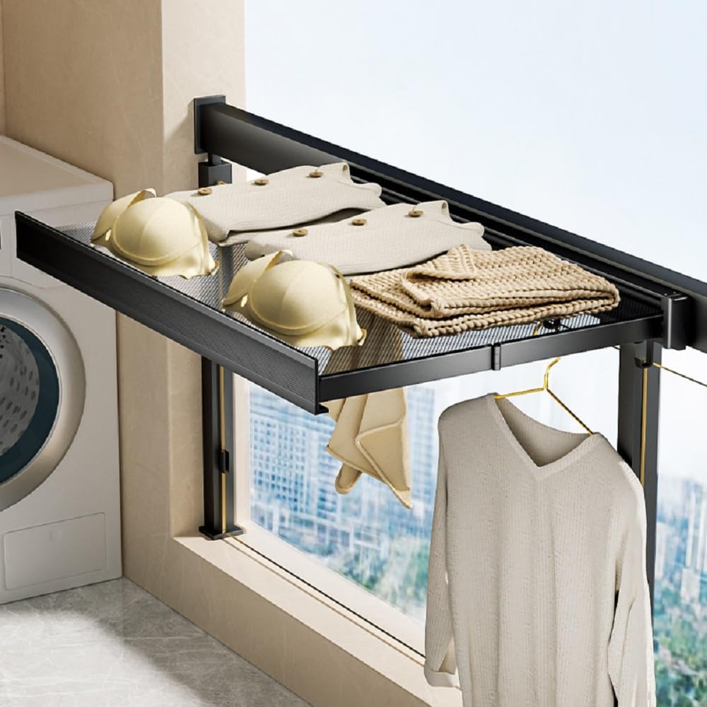 Foldable Wall Mount Clothing Rack with Shelf - Fesara
