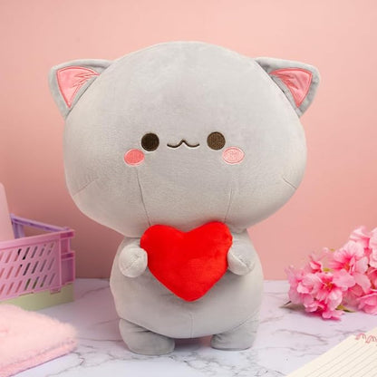 Cuddly Grey Kitten Plush Toy with Love Heart