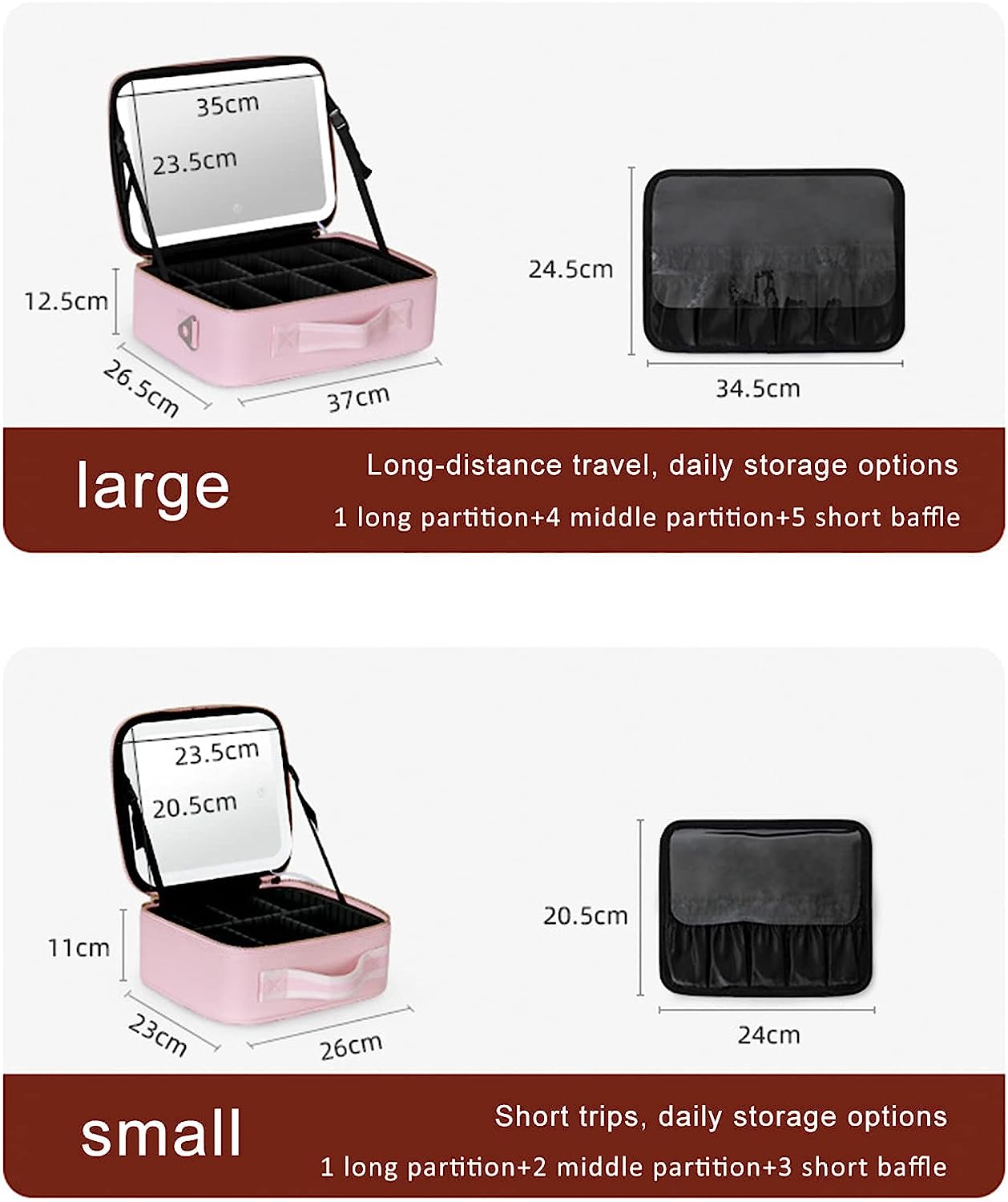 Compact Travel Cosmetic Box with LED Light & Mirror