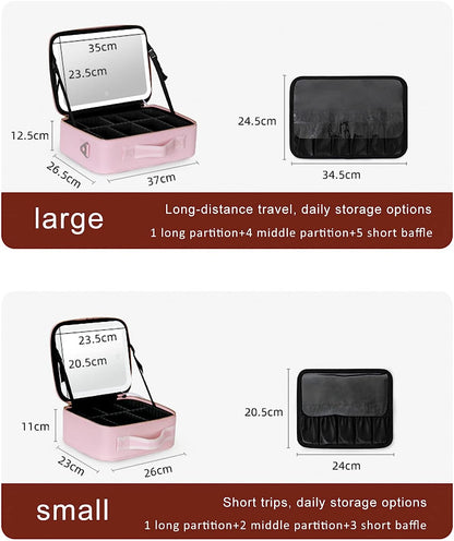 Compact Travel Cosmetic Box with LED Light & Mirror