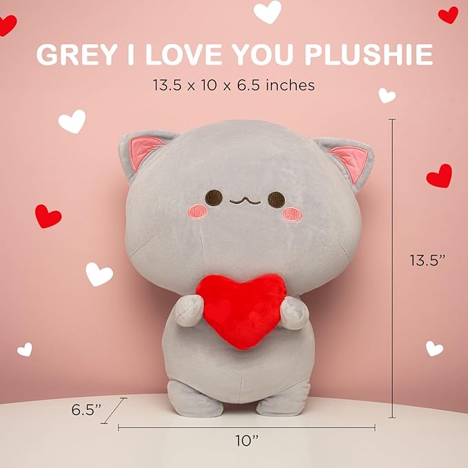 Cuddly Grey Kitten Plush Toy with Love Heart
