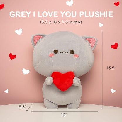 Cuddly Grey Kitten Plush Toy with Love Heart