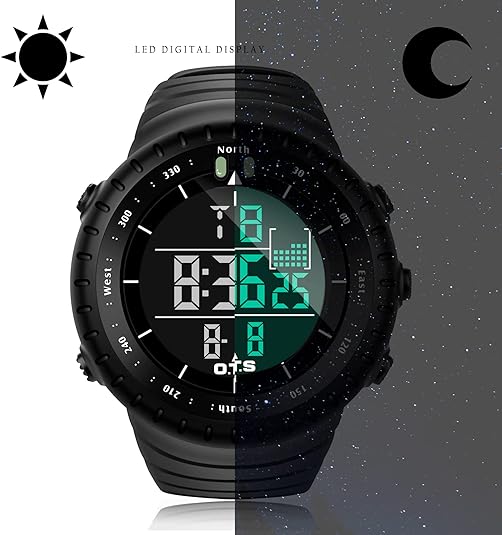 Rugged Men's Water Resistant Sports Watch with LED Light
