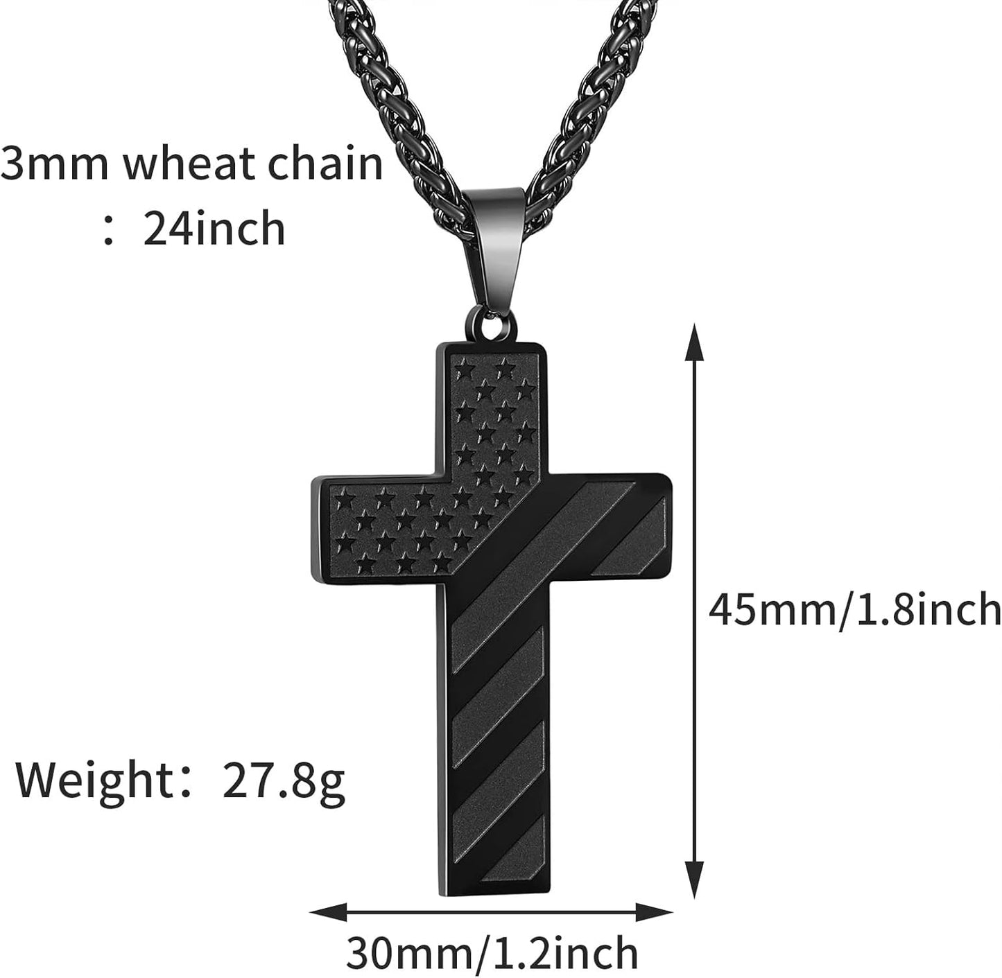 Patriotic US Flag Cross Pendant Necklace