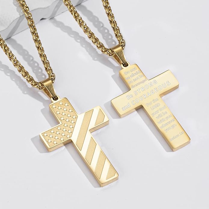 Patriotic US Flag Cross Pendant Necklace