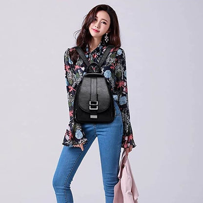 Secure Leather Ladies Backpack - Genuine Soft Sheepskin Rucksack