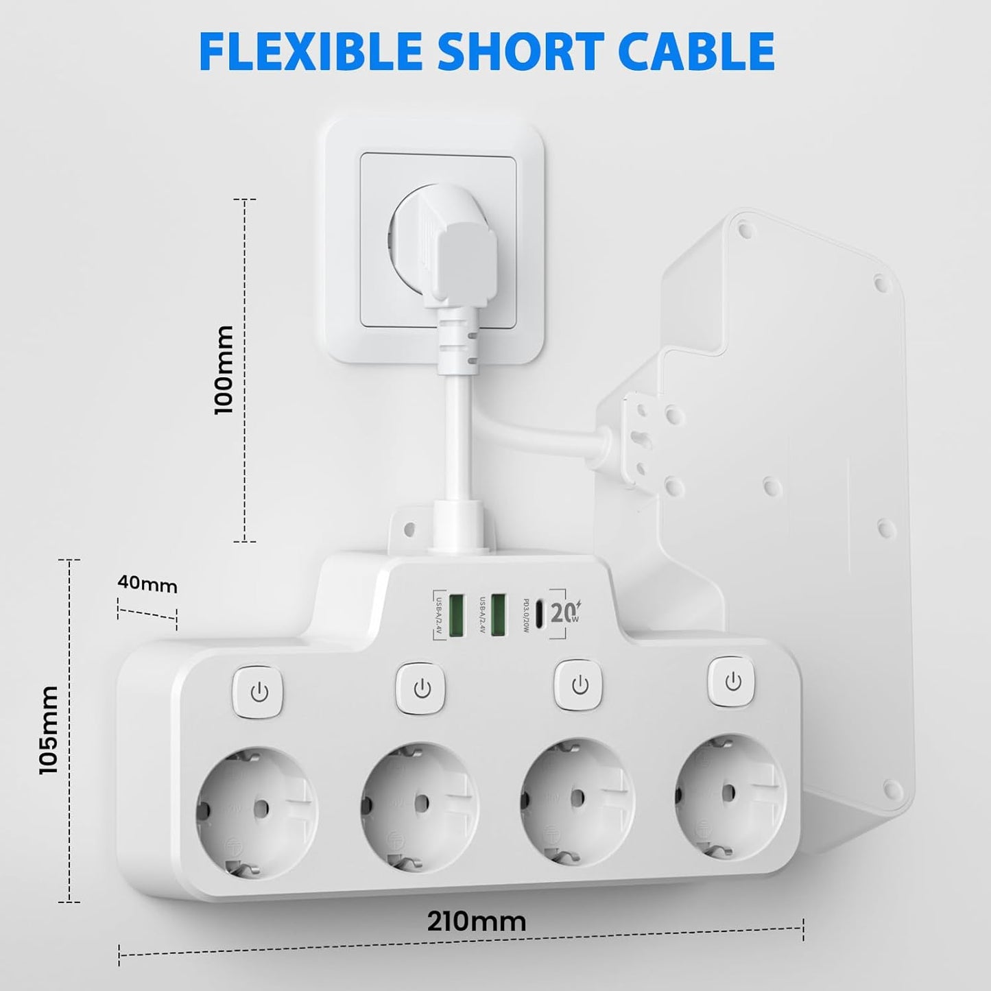 Flexible Wall Mount Outlet with USB Charging Station