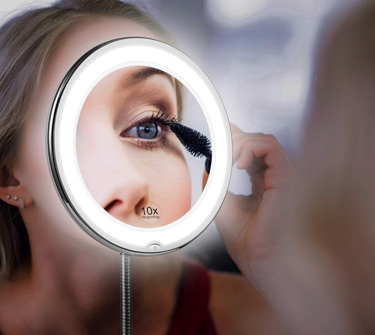 Bright LED Magnifying Makeup Mirror with Flexible Arm - Fesara