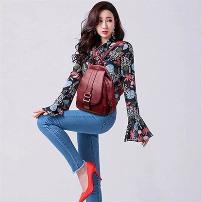 Secure Leather Ladies Backpack - Genuine Soft Sheepskin Rucksack