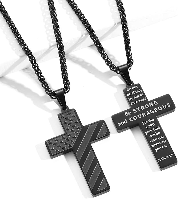 Patriotic US Flag Cross Pendant Necklace