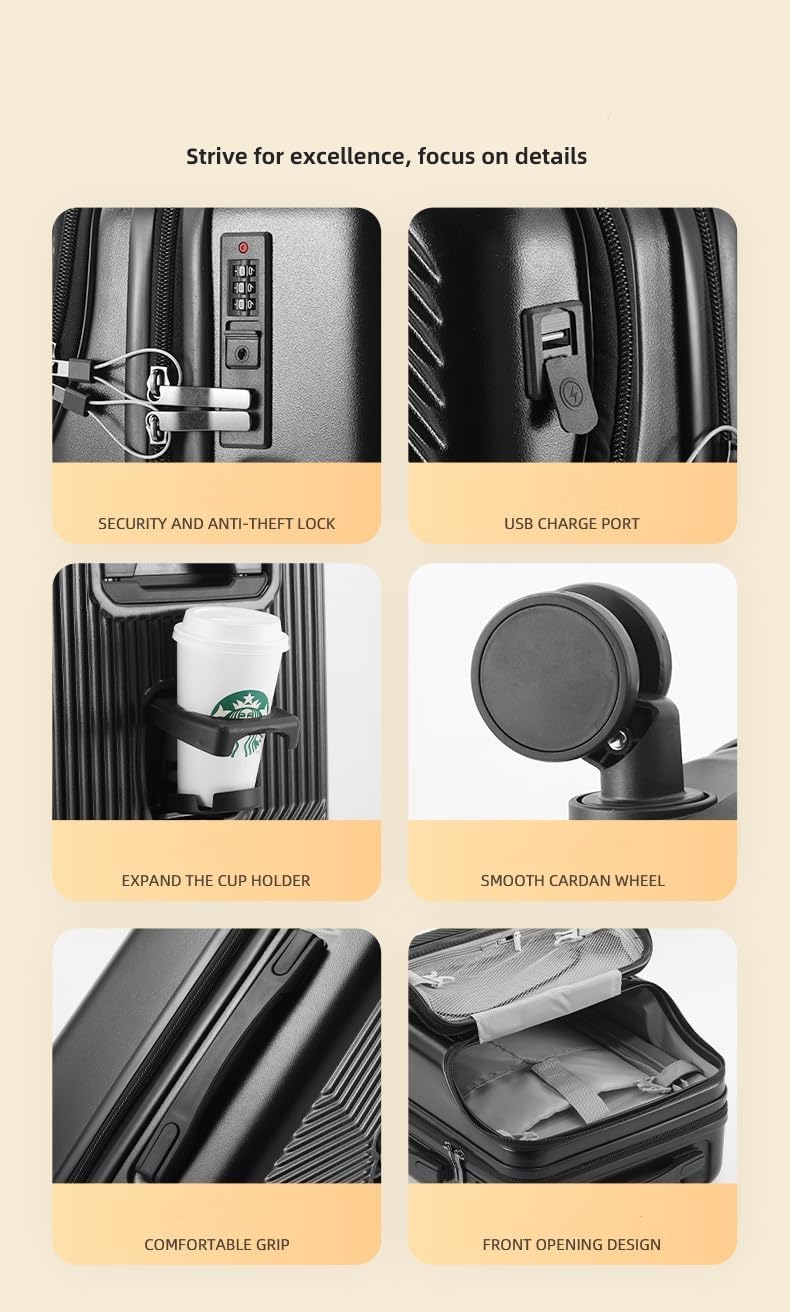 Durable Hardside Carry On Suitcase with USB Charger & Lock